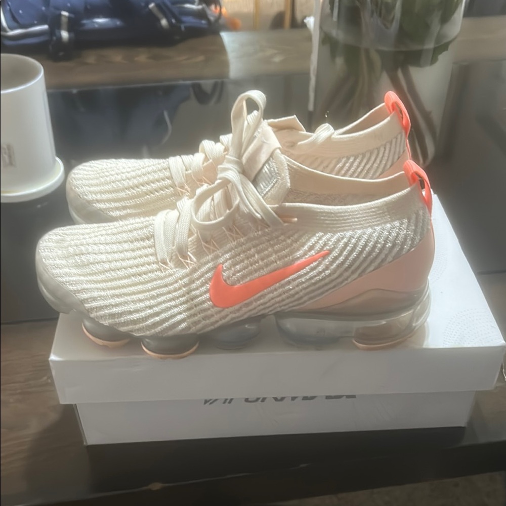 Nike Air VaporMax in Cream and Neon Orange
